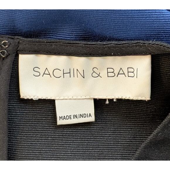 Sachin & Babi Sheath Dress Small Blue Black Colorblock Tiered Ruffled Sleeveless - Picture 10 of 12